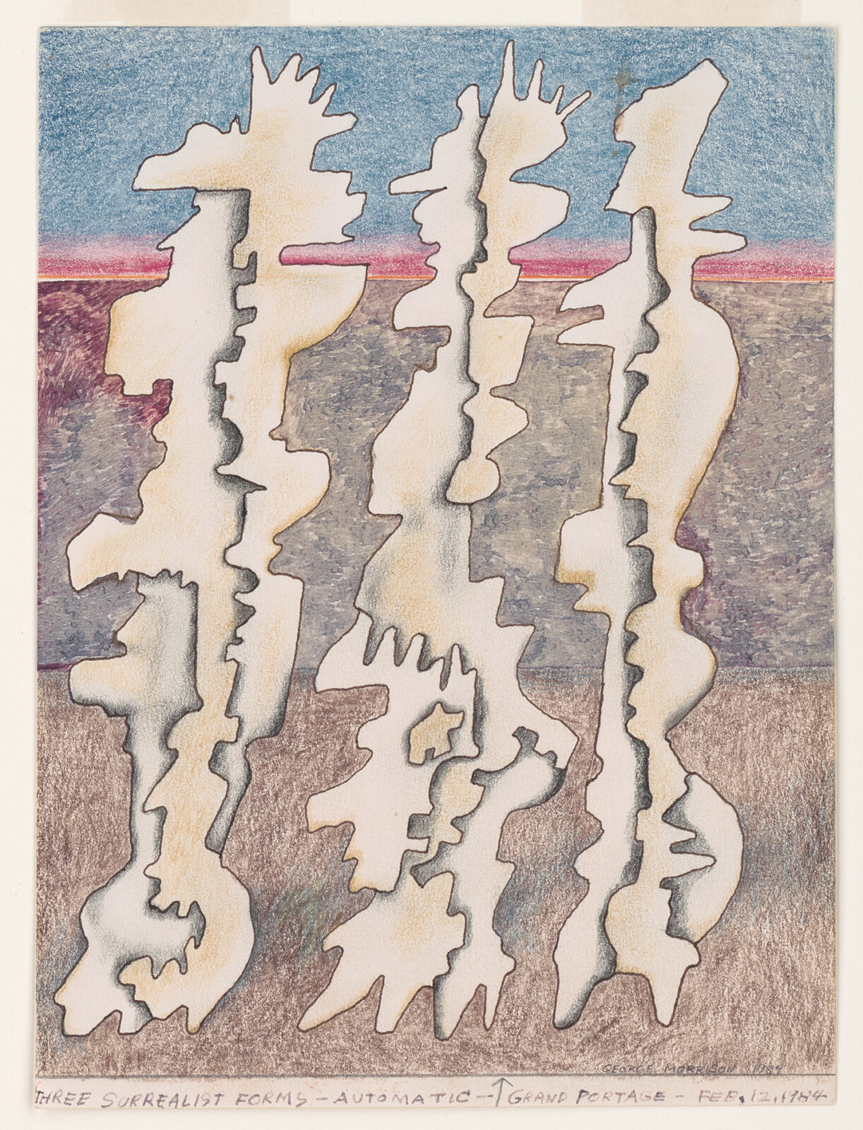 Three Surrealist Forms—Automatic, 1984 color pencil, ink, and wash on paper 10.5 x 7.75 inches