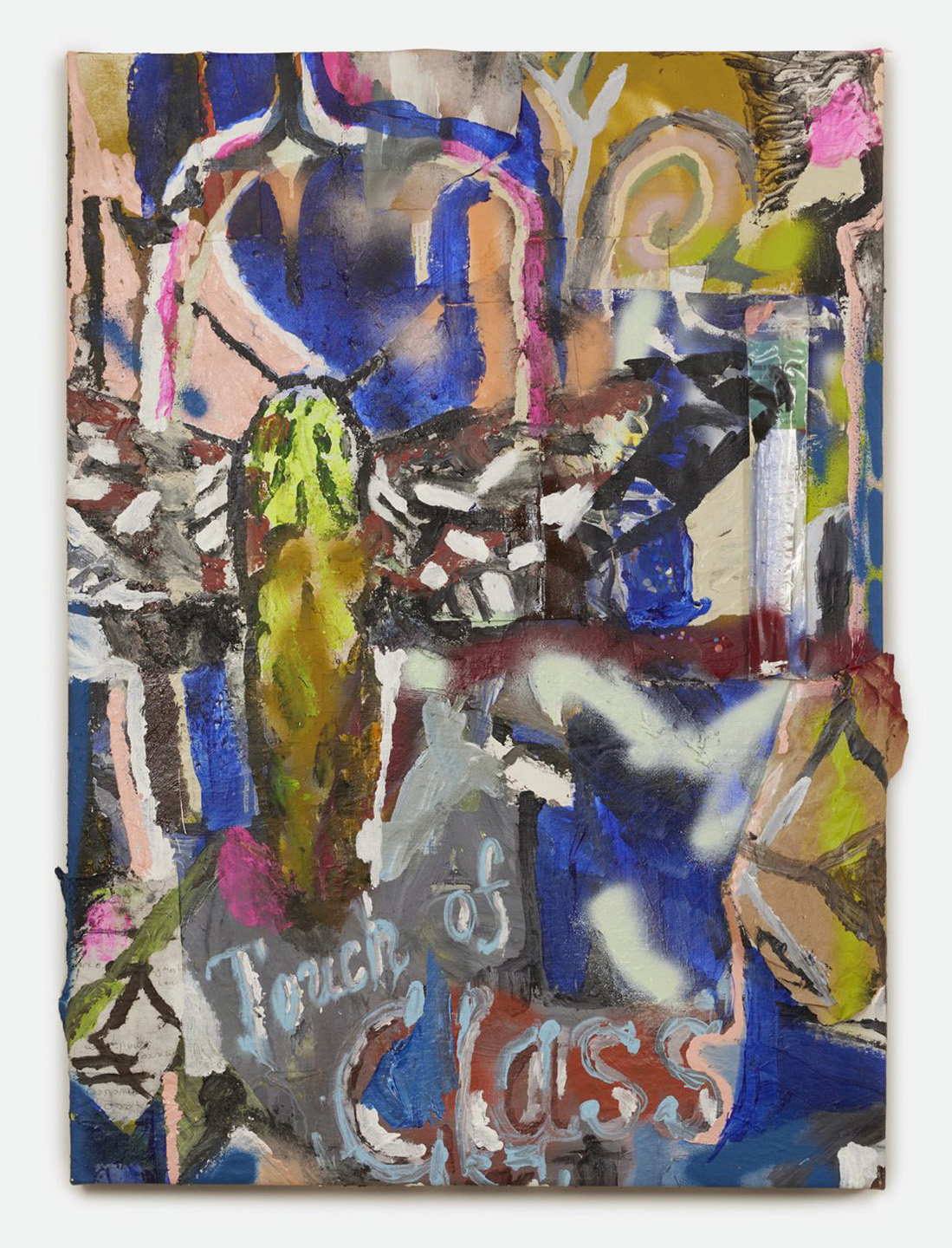 Grace Rosario Perkins
What Do You Know About Symbiotic Celestial Bodies?, 2023
acrylic, spray paint, wild rue, paper, napkin, sharpie, money drawing incense in plastic, altar oils, sticker, adhesive, cut canvas, and mirror on canvas 
37.5 x 27 x 1.5 inches 